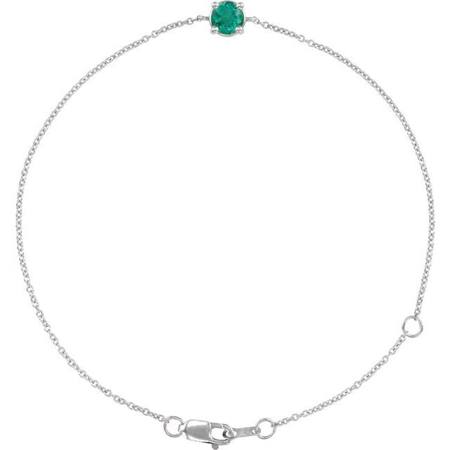 Round Natural Emerald Solitaire Link Bracelet In Gold & Platinum