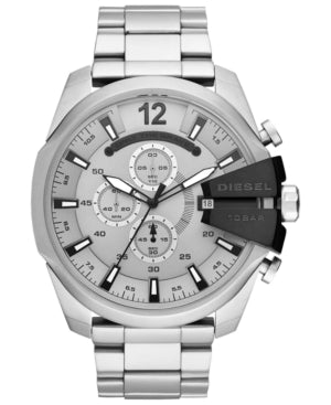 Diesel Mens Mega Chief Chronograph Silver-Tone Stainless Steel Watch DZ4501