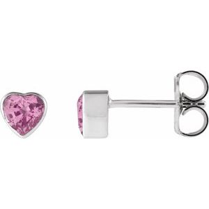 Pink Sapphire Heart Bezel-Set Stud Earrings in Gold and Platinum