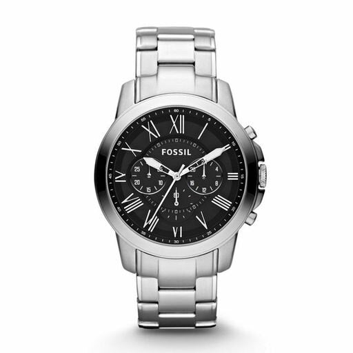 Fossil FS4736 Grant Chronograph Black Dial Silver Stainless Steel Mens Watch