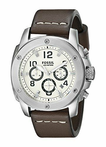 Fossil White Dial Stainless Steel Leather Chronograph Quartz Mens Watch FS4929