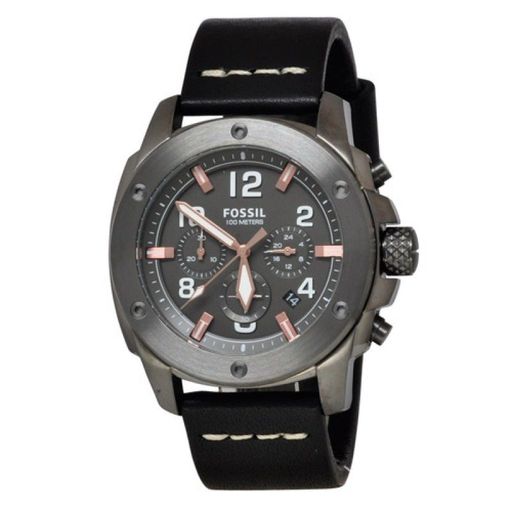 Fossil Mens FS5016 Modern Machine Chronograph Grey Dial Black Leather Watch