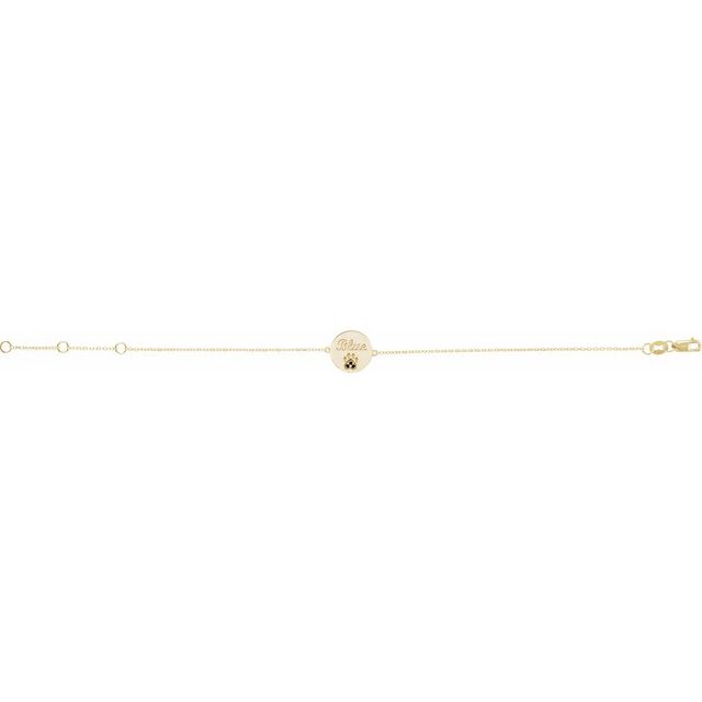 Round Natural Black Spinel Engravable Paw Print Bracelet In Gold & Platinum