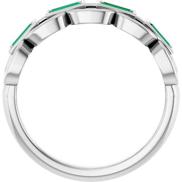 Straight Baguette Lab-Grown Emerald Accented Ring in Platinum