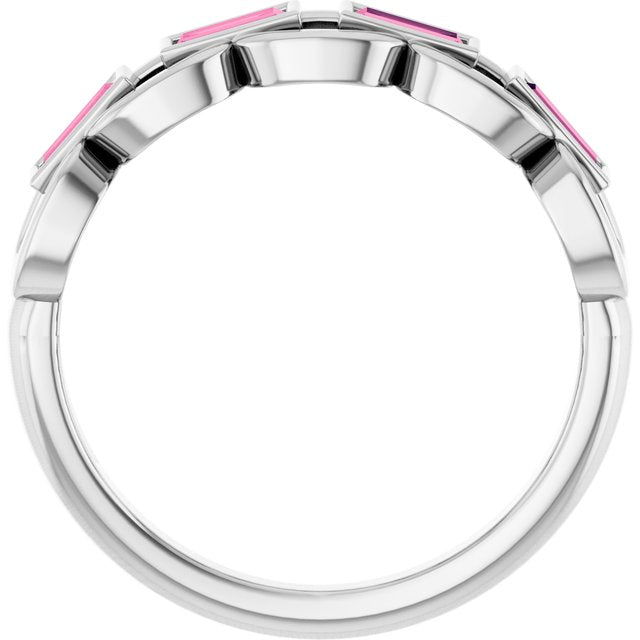Straight Baguette Pink Tourmaline Accented Ring in Platinum