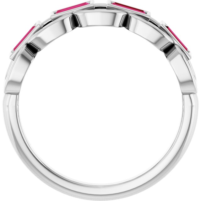 Straight Baguette Lab-Grown Ruby Accented Ring in Platinum