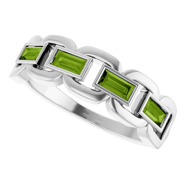 Straight Baguette Peridot Accented Ring in Platinum