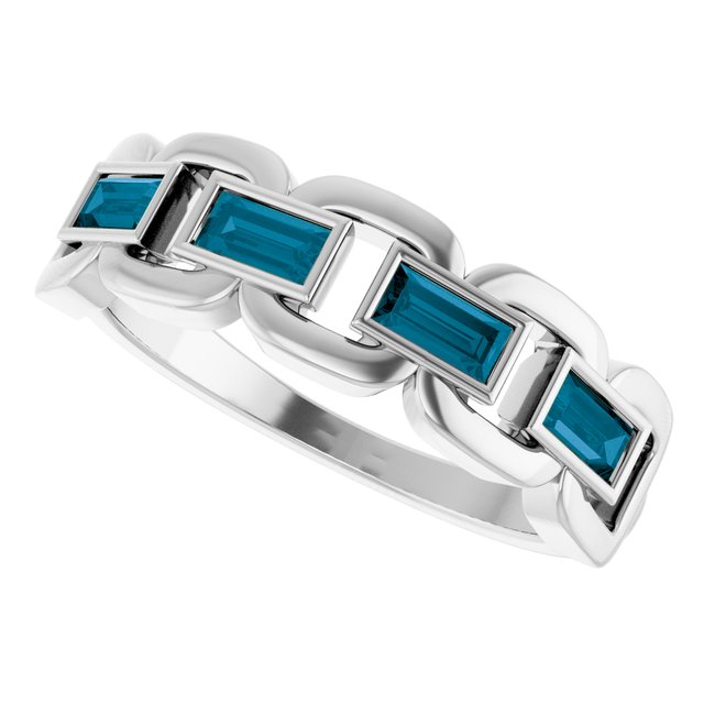 Straight Baguette London Blue Topaz Accented Ring in Platinum
