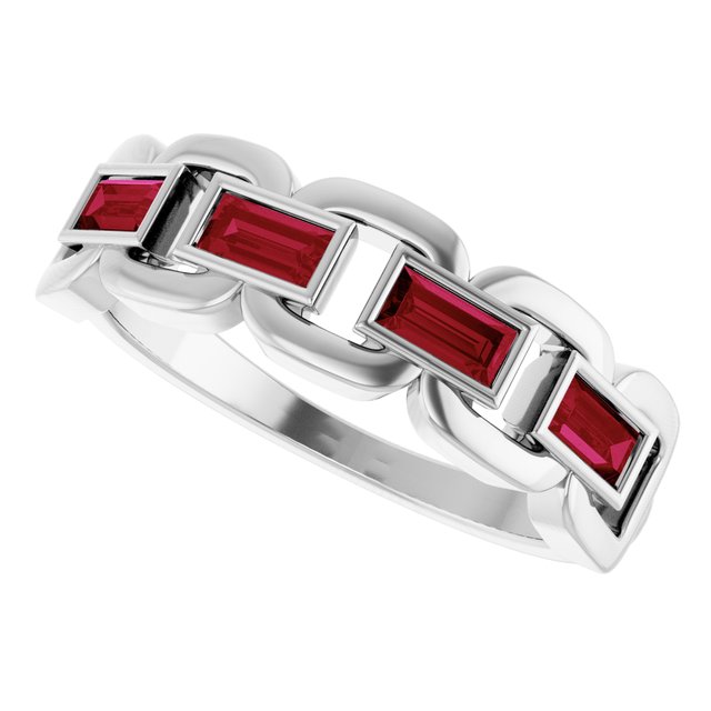 Straight Baguette Lab-Grown Ruby Accented Ring in Platinum
