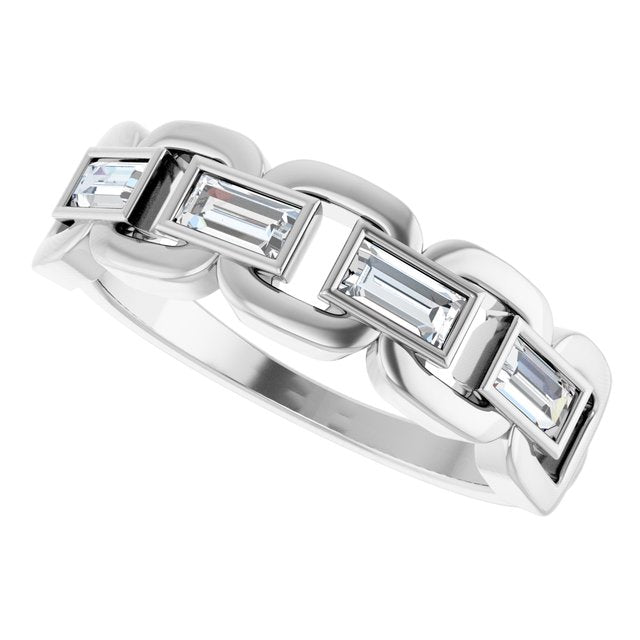 Straight Baguette Lab-Grown Moissanite Accented Ring in Platinum