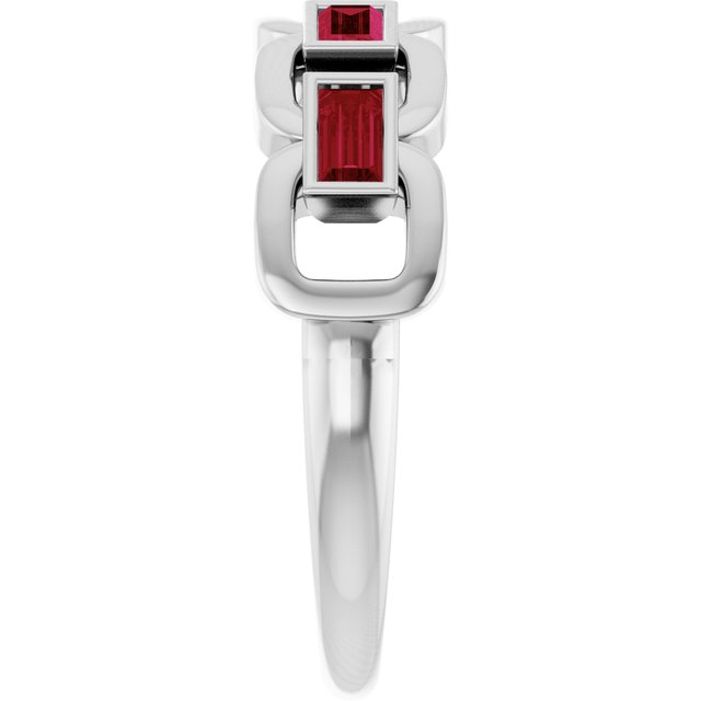 Straight Baguette Lab-Grown Ruby Accented Ring in Platinum