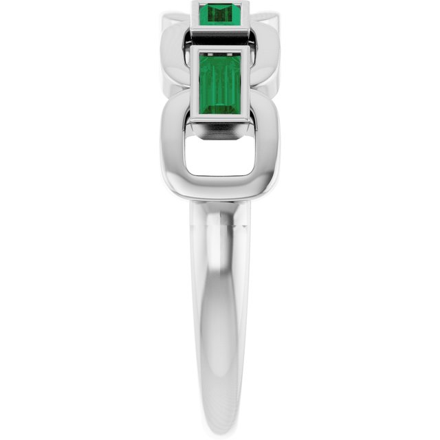 Straight Baguette Lab-Grown Emerald Accented Ring in Platinum