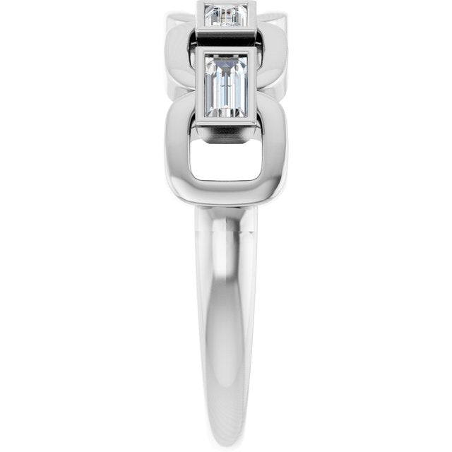 Straight Baguette Lab-Grown Moissanite Accented Ring in Platinum