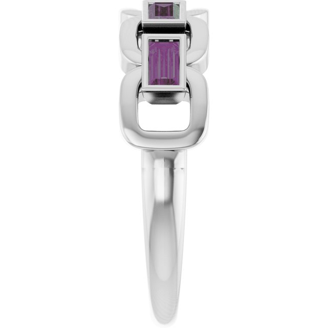 Straight Baguette Lab-Grown Alexandrite Ring in Gold and Platinum