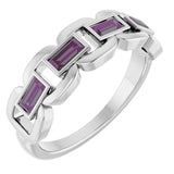 Straight Baguette Lab-Grown Alexandrite Ring in Gold and Platinum