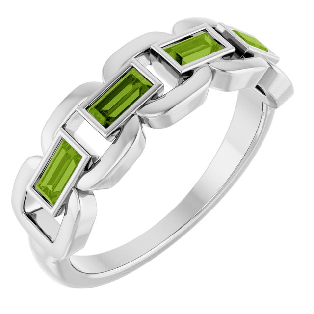 Straight Baguette Peridot Accented Ring in Platinum