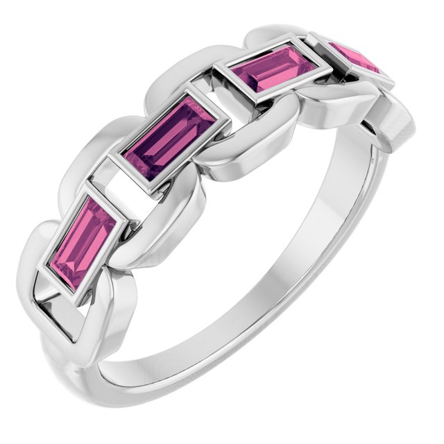 Straight Baguette Pink Tourmaline Accented Ring in Platinum