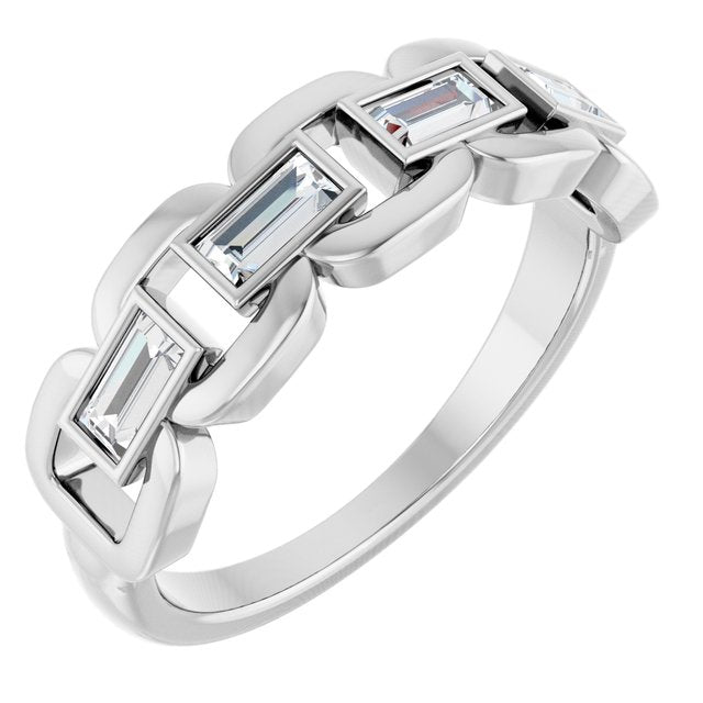 Straight Baguette Lab-Grown Moissanite Accented Ring in Platinum