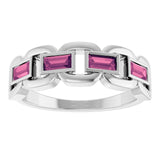 Straight Baguette Pink Tourmaline Accented Ring in Platinum