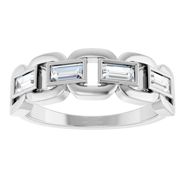 Straight Baguette Lab-Grown Moissanite Accented Ring in Platinum