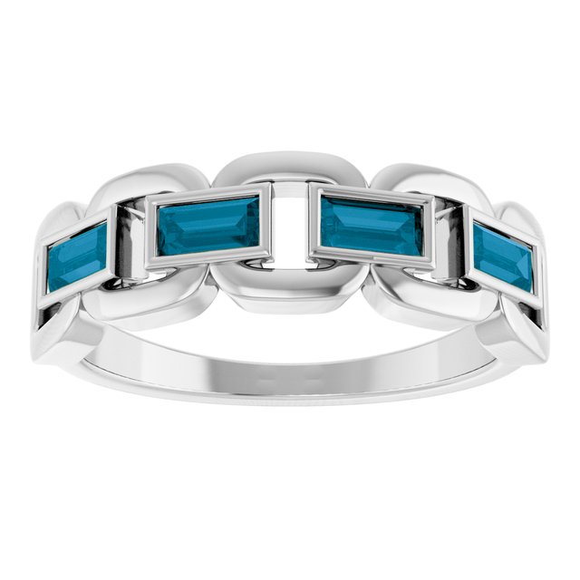 Straight Baguette London Blue Topaz Accented Ring in Platinum