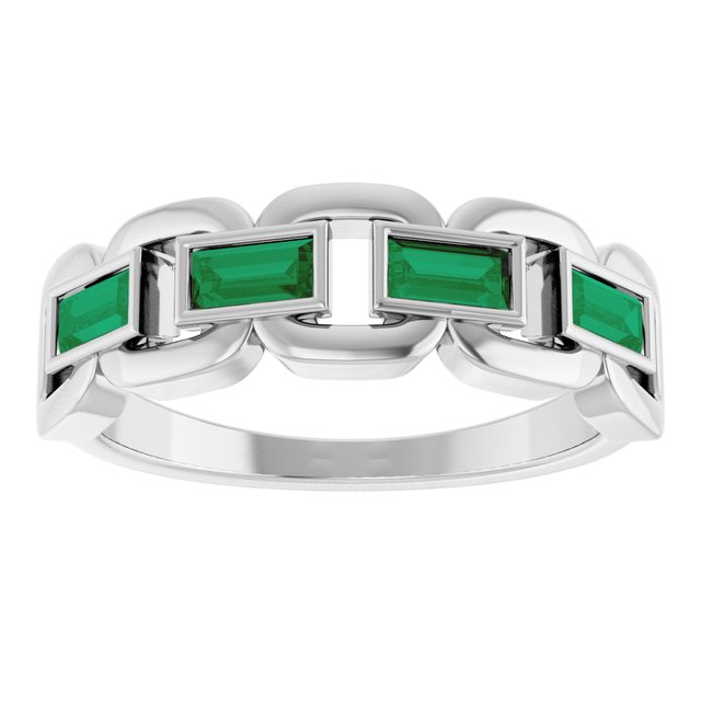 Straight Baguette Lab-Grown Emerald Accented Ring in Platinum