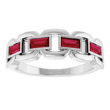 Straight Baguette Lab-Grown Ruby Accented Ring in Platinum