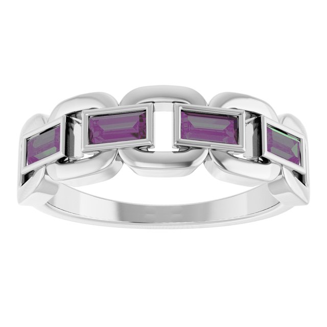 Straight Baguette Lab-Grown Alexandrite Ring in Gold and Platinum