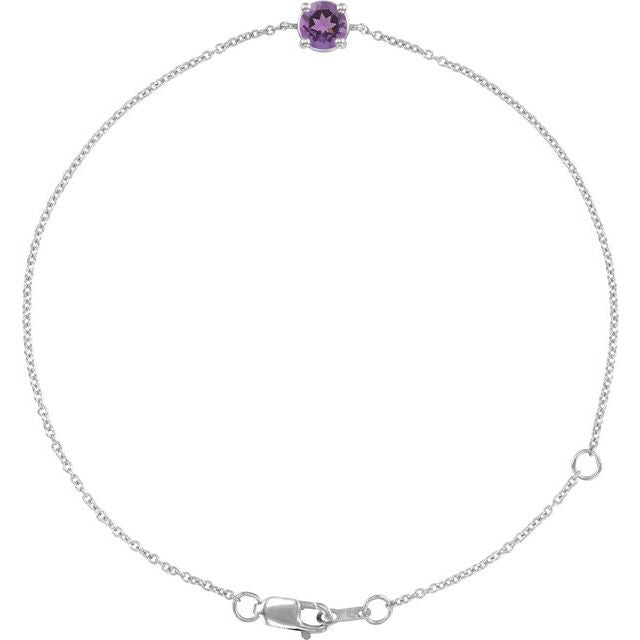 Round Natural Amethyst Solitaire Link Bracelet In Gold & Platinum