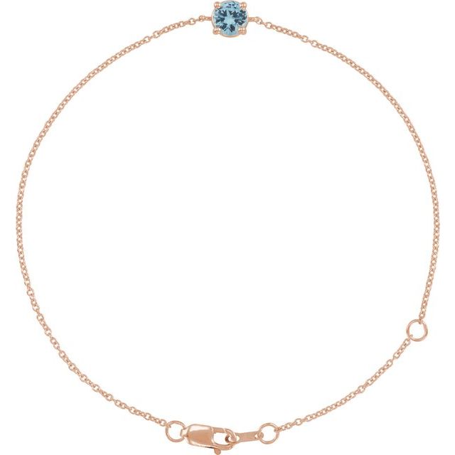 Round Natural Aquamarine Solitaire Link Bracelet In Gold & Platinum