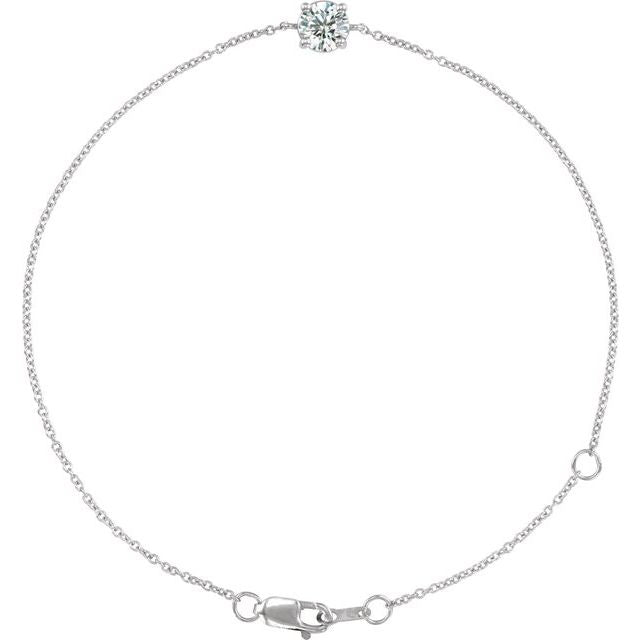 Round Natural White Sapphire Solitaire Link Bracelet In Silver