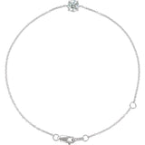 Round Natural White Sapphire Solitaire Link Bracelet In Silver