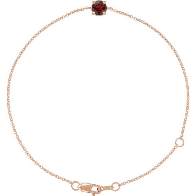 Round Natural Mozambique Garnet Solitaire Link Bracelet In Gold & Platinum