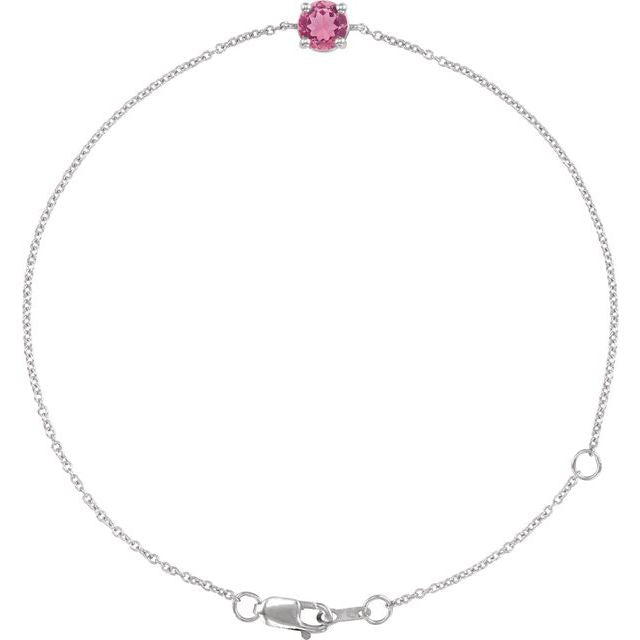 Round Natural Pink Tourmaline Solitaire Link Bracelet In Gold & Platinum