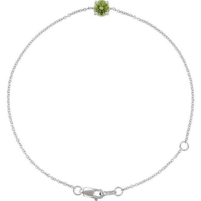 Round Natural Peridot Solitaire Link Bracelet In Gold & Platinum