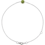 Round Natural Peridot Solitaire Link Bracelet In Gold & Platinum