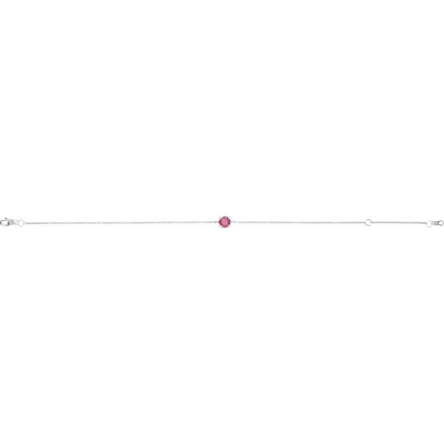 Round Natural Pink Tourmaline Solitaire Link Bracelet In Gold & Platinum
