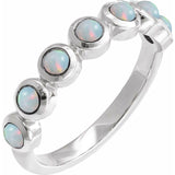 Round White Opal Cabochon Ring in Platinum