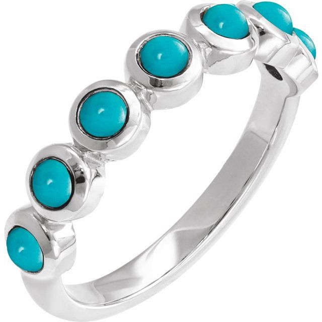 Round Turquoise Cabochon Ring in Gold and Platinum