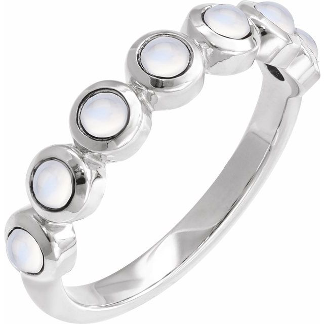 Round Rainbow Moonstone Cabochon Ring in Platinum