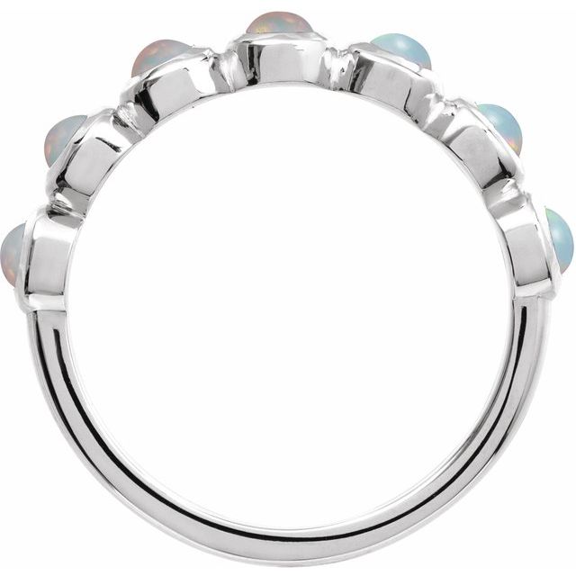 Round White Opal Cabochon Ring in Platinum