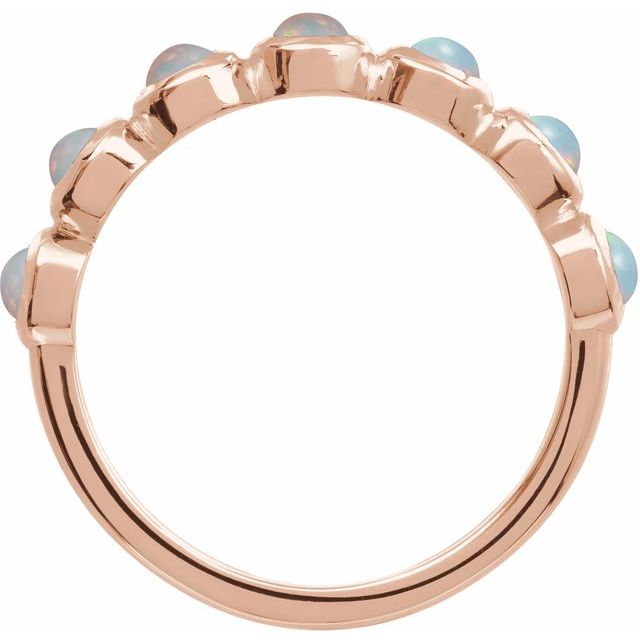 Round White Opal Cabochon Ring in Rose Gold