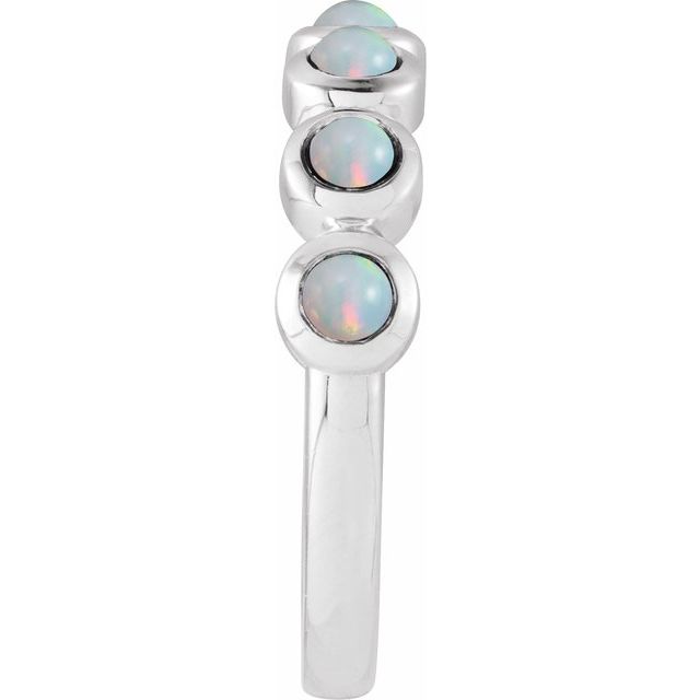 Round White Opal Cabochon Ring in Platinum