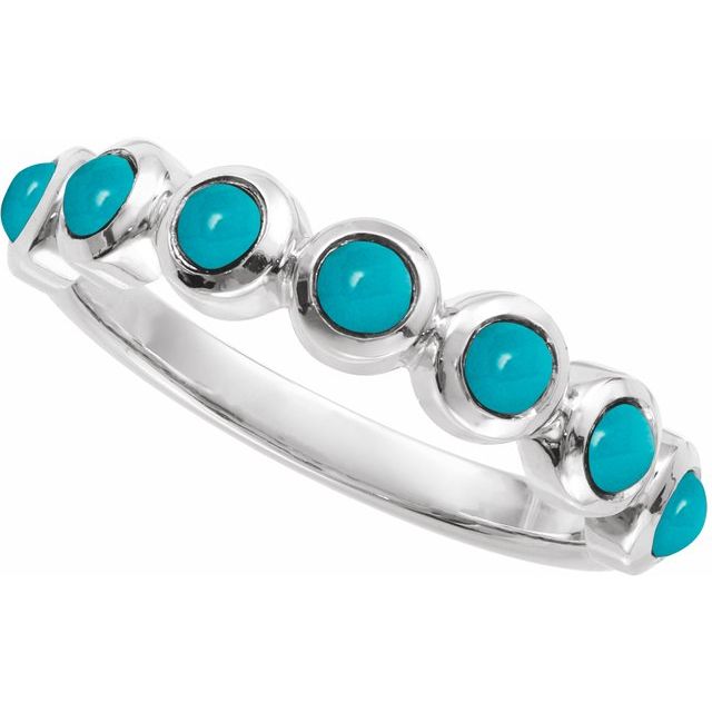 Round Turquoise Cabochon Ring in Gold and Platinum