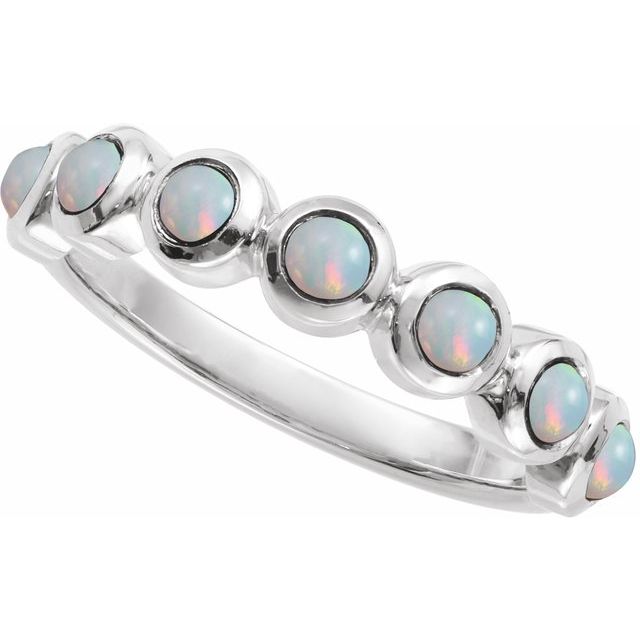 Round White Opal Cabochon Ring in Platinum