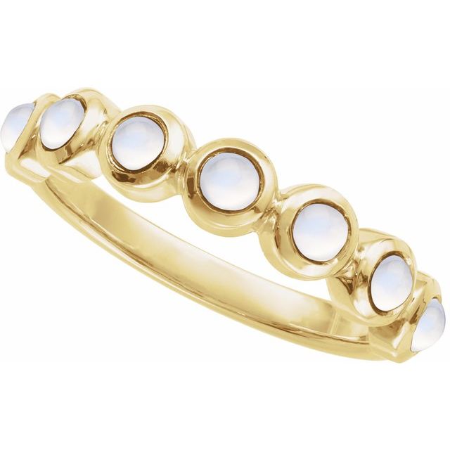 Round Rainbow Moonstone Cabochon Ring in Gold