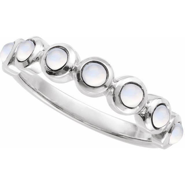Round Rainbow Moonstone Cabochon Ring in Platinum