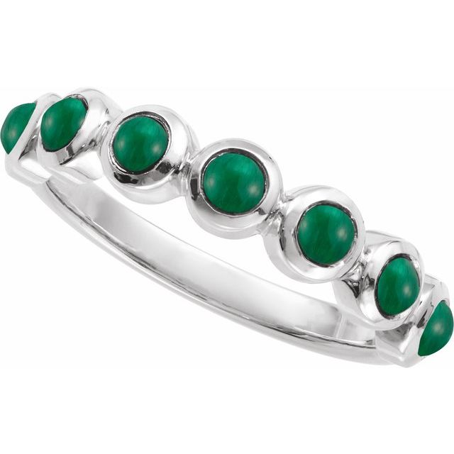 Round Emerald Cabochon Ring in White Gold