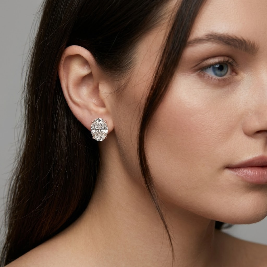 Lab-Grown Diamond Stud Earrings For Women | Oval Cut