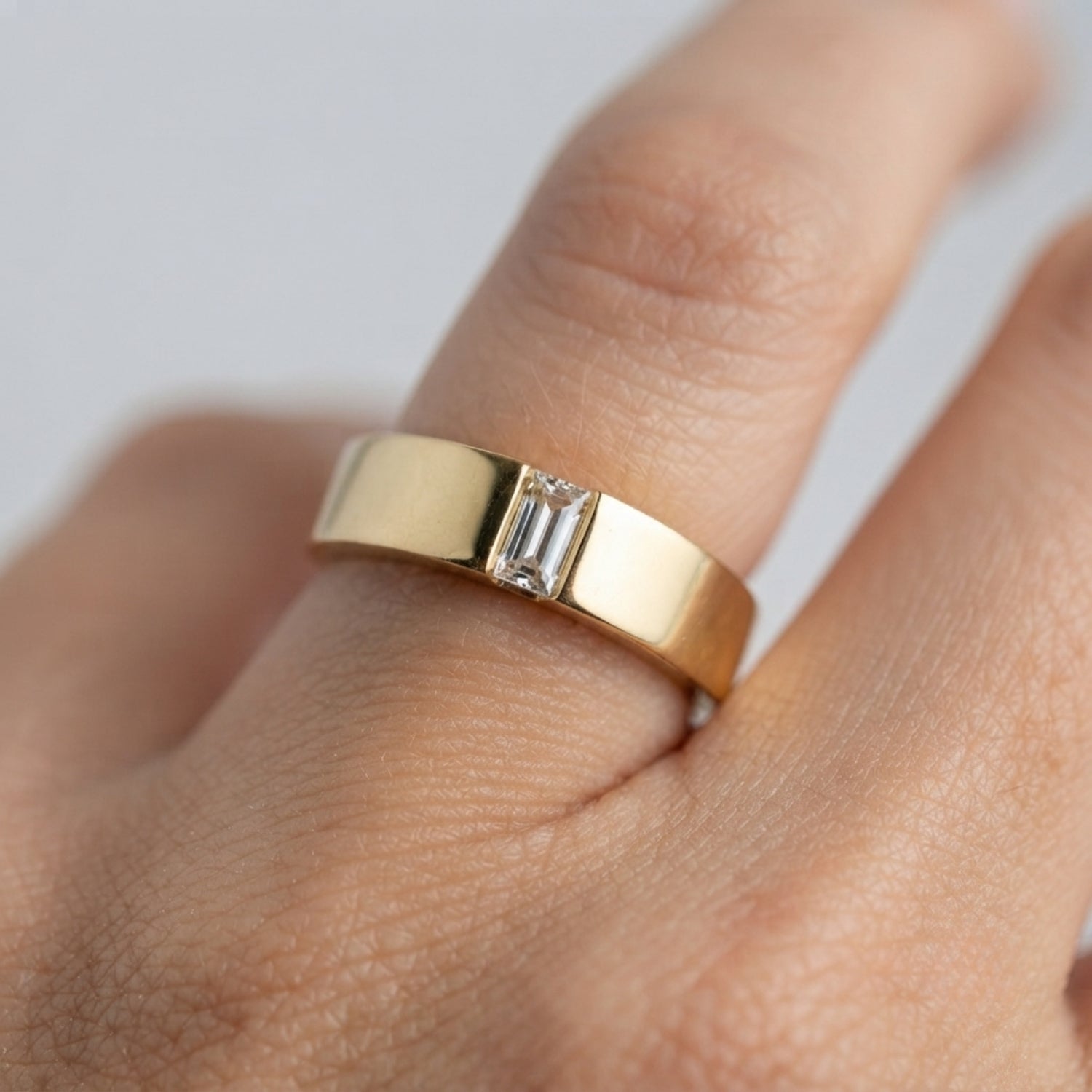 Baguette Cut Diamond Flush Set Wedding Band with Comfort Fit